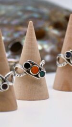 Solid Silver Ring with Three Diagonal Natural Gemstones - Image 7