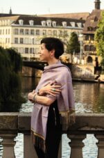 Baby Alpaca and Silk Peruvian Shawl: Lilac and Beige softness - Image 2