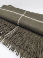 Luxurious Checkered Baby-Alpaca Throws | Peruvian Handwoven Blanket - Olive Green - Image 2
