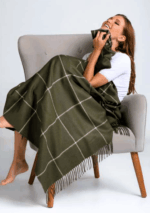 Luxurious Checkered Baby-Alpaca Throws | Peruvian Handwoven Blanket - Olive Green