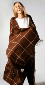 Baby Alpaca Throw Blanket — in brown — Handwoven in Peru — Checkered Heritage Weave • Loomed for Warmth — Ethical Luxury - Image 2