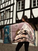 Foulard à motifs péruviens | Réversible Rose - Beige - Vert | Pashmina péruvien Inka - Image 2