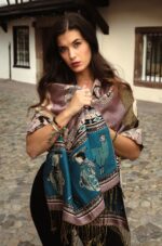 Foulard à motifs péruviens | Réversible Rose - Beige - Vert | Pashmina péruvien Inka