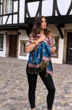 Foulard à motifs péruviens | Réversible Rose - Beige - Vert | Pashmina péruvien Inka - Image 4