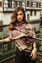 Echarpe péruvienne à motifs | Réversible rose-rouge foncé-vert| Pashmina péruvien Inka