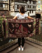 Echarpe péruvienne à motifs | Réversible rose-rouge foncé-vert| Pashmina péruvien Inka - Image 4