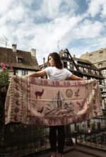 Echarpe péruvienne à motifs | Réversible rose-rouge foncé-vert| Pashmina péruvien Inka - Image 2