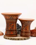 Couple of Inca Ceremonial Vase - Keros in Earth Tones, Brown and Orange - Inca Keros Peru