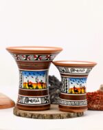 Couple of Inca Ceremonial Vase - Keros in Earth Tones, White and Brown - Inca Keros Peru - Image 2