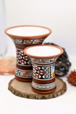 Couple of Inca Ceremonial Vase - Keros in Earth Tones, White and Brown - Inca Keros Peru - Image 3