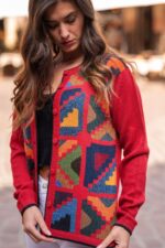 Red Baby Alpaca Vest - Inca Design - Intarsia | 100% Natural Baby Alpaca Fiber | Unique Gift Idea | Peruvian Craftsmanship - Image 2