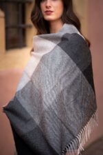 Luxurious Peruvian Baby Alpaca Shawl-Scarf | 100% Baby Alpaca | Color: Grey and Black | Alpaca Shawl - Image 3