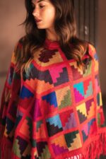 Handwoven Peruvian Baby Alpaca Poncho | Inca Inspired Wool Peruvian Poncho – Red - Image 5