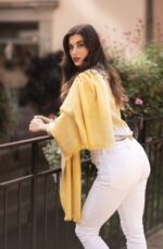 Luxurious Handmade Silk and Baby Alpaca Shawl - One Size - Color: Yellow and Beige - Image 2