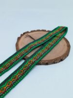 2.5cm Handwoven Jaquard Boho Wool Ribbon by meter  - Andean Pérou Inka Craft - Green Geometric patterns - Image 2