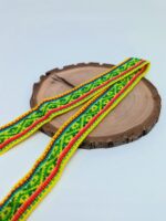 Cinta en lana bohemia de jacquard tejida a mano de 2,5 cm por metro - Andean Pérou Inca Craft - Patrones geométricos amarillos - Image 2