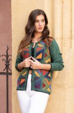 Chaleco tipo jersey en bebé alpaca verde - Diseño Inca - Fibra 100% natural | Artesanía peruana