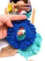 Hand-Knitted 100% Peruvian Cotton Scrunchie - Soft, Stylish, Sustainable - Variations of blues - Image 5