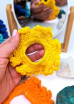 Hand-Knitted 100% Peruvian Cotton Scrunchie - Soft, Stylish, Sustainable - Sun colors - orange and yellow - Image 4