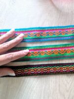 Set of 3 Handwoven Peruvian Ribbons – 100% Artisanal – 2m x 3.5cm (Turquoise & Green) and 2m of 2.5 cm (Black) - Image 2