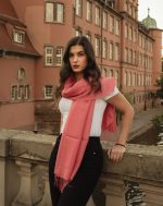 Coral Pink Baby Alpaca & Silk Shawl – Radiant Elegance | Handwoven Ethical Luxury
