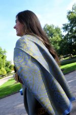 Blue & Bronze Baby Alpaca & Silk Shawl – Abstract Depth | Handwoven Ethical Peruvian Luxury - Image 7