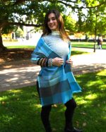 Blue Gray Baby Alpaca Scarf – 100% Baby Alpaca | Handwoven Reversible Check Pattern | Ethical Peruvian Luxury - Image 4