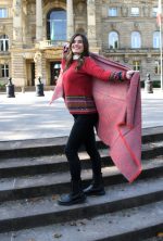Red & Gray Baby Alpaca & Silk Shawl – Geometric Harmony - Image 6