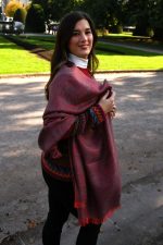 Red & Gray Baby Alpaca & Silk Shawl – Geometric Harmony - Image 5