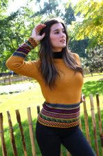 Mustard Yellow Baby Alpaca Pullover – Inca Borders | Andean Essence Collection