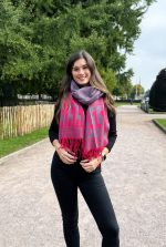 Fuchsia & Grey Polar Cotton Shawl – The Joy of Andean Color - Andean Essence Collection - Image 3