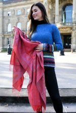 Red & Bronze Baby Alpaca & Silk Shawl – Abstract Inca Elegance | Ethical Handwoven Luxury - Image 9