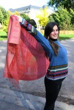 Red & Bronze Baby Alpaca & Silk Shawl – Abstract Inca Elegance | Ethical Handwoven Luxury - Image 5