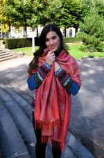 Red & Bronze Baby Alpaca & Silk Shawl – Abstract Inca Elegance | Ethical Handwoven Luxury - Image 3