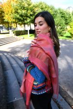 Red & Bronze Baby Alpaca & Silk Shawl – Abstract Inca Elegance | Ethical Handwoven Luxury - Image 2
