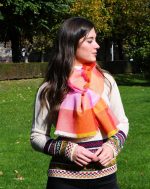Orange Pink Red Alpaca Scarf – 100% Natural Baby Alpaca | Vintage Check Pattern & Reversible Elegance