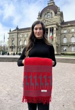 Red & Mauve Grey Polar Cotton Shawl – The Heartbeat of the Andes – Andean Essence Collection - Image 3