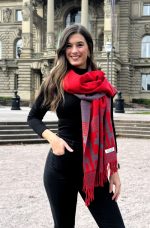 Red & Mauve Grey Polar Cotton Shawl – The Heartbeat of the Andes – Andean Essence Collection