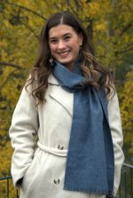 Blue Heather Baby Alpaca Scarf – Soft Blue and Light Grey Blend – Luxury Natural Fiber - Image 4