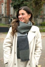 Baby Alpaca Scarf – Gradient Soft Grey, Green & Beige Shades for Timeless Style